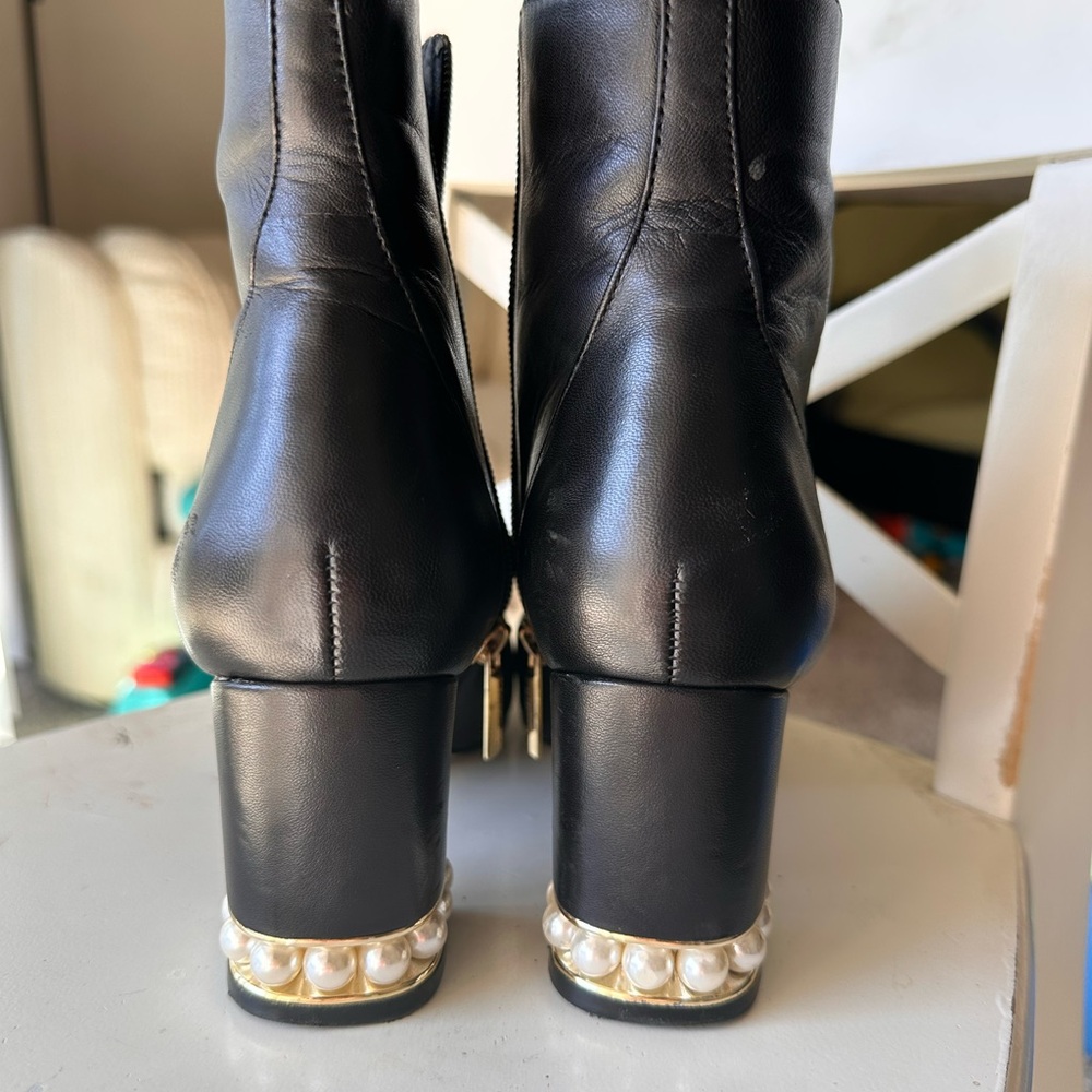 Karl Lagerfeld Black Boots with Pearl Accent